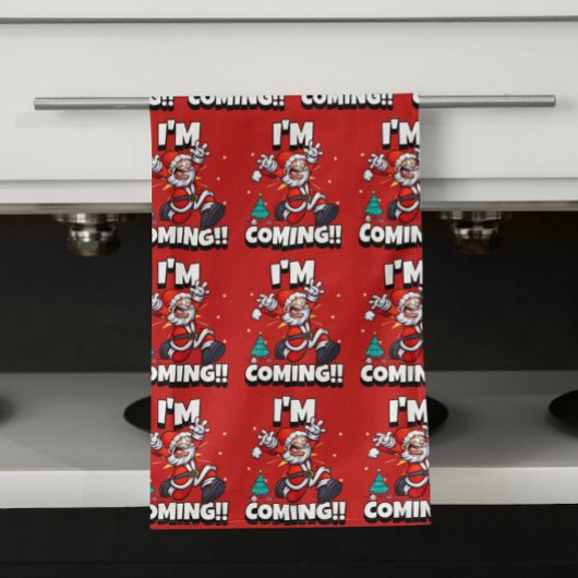 サンタおもしろいクロースのパタユーモアのあるーン キッチンタオル