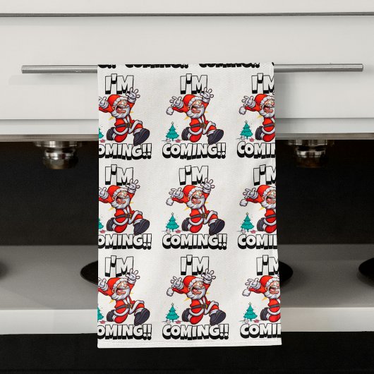 サンタおもしろいクロースのパタユーモアのあるーン キッチンタオル