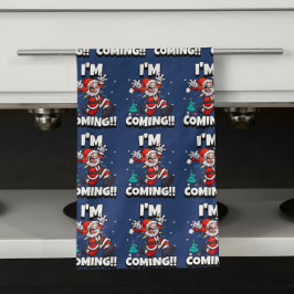 サンタおもしろいクロースのパタユーモアのあるーン キッチンタオル