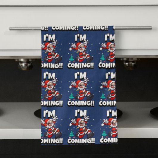 サンタおもしろいクロースのパタユーモアのあるーン キッチンタオル