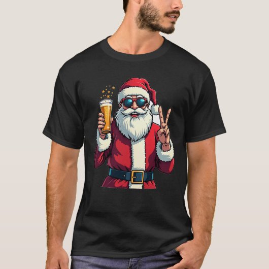 サンタおもしろいクロースクールサングラスピース Tシャツ (正面)