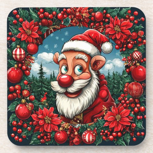 サンタおもしろいクロースリースとオーナメント コースター (正面)