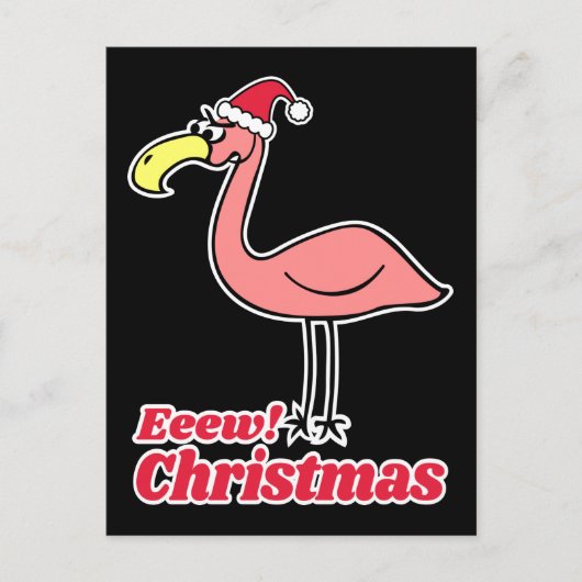 サンタおもしろいクロース帽子とEeew Christmas Flamingo ポストカード (正面)