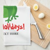 サンタおもしろいクロース蛙の漫画カスタム キッチンタオル (四つ折り)