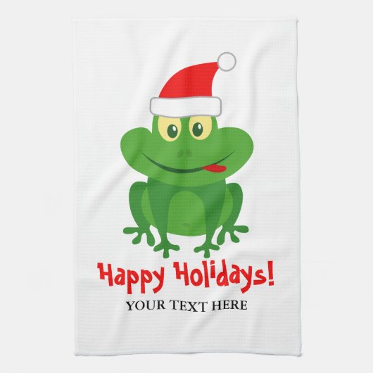サンタおもしろいクロース蛙の漫画カスタム キッチンタオル (縦)