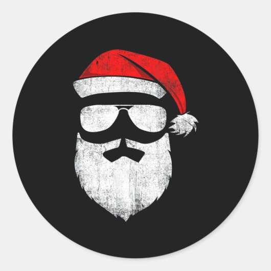 サンタおもしろいクロース顔サングラス帽子ひげc ラウンドシール (正面)