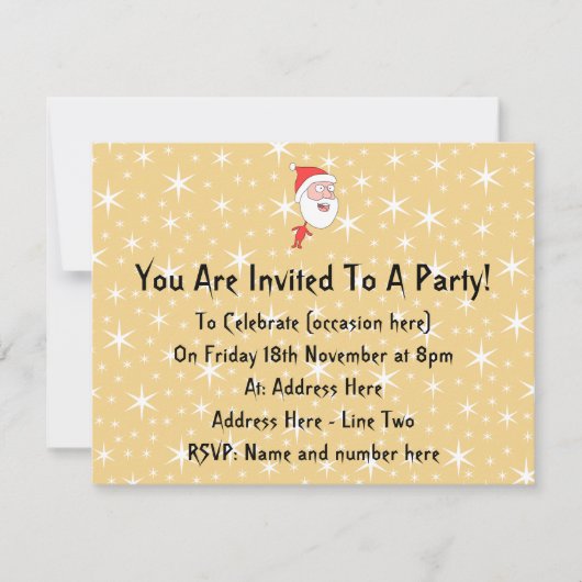 サンタおもしろいクロース、金ゴールドの色の星パターン。 招待状 (正面)