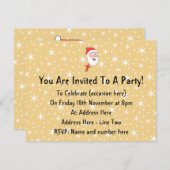 サンタおもしろいクロース、金ゴールドの色の星パターン。 招待状 (正面/裏面)