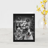 サンタおもしろいクロースCuとのクリスマスキャットドッグセルフィー カード (黄色い花)