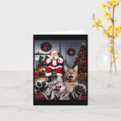 サンタおもしろいクロースCuとのクリスマスキャットドッグセルフィー カード (黄色い花)