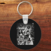 サンタおもしろいクロースCuとのクリスマスキャットドッグセルフィー キーホルダー (正面)