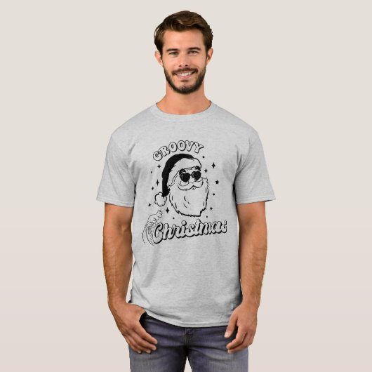 サンタおもしろいグルーヴィクリスマスハートサングラス Tシャツ (正面フル)
