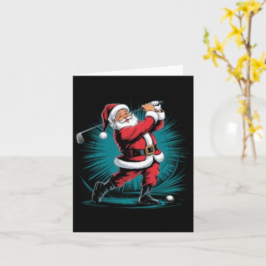 サンタおもしろいゴルフのボールスポーツスイングクリスマスフェス カード (黄色い花)