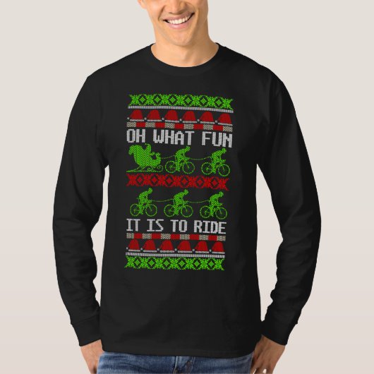 サンタおもしろいサイクリストの醜いクリスマスセーター Tシャツ (正面)