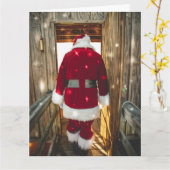 サンタおもしろいサンタのバッククリスマスカード カード (黄色い花)