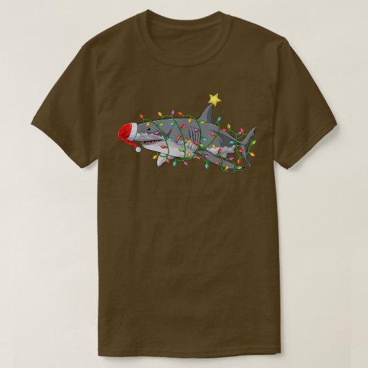 サンタおもしろいシャルクマスクリスマス衣装シャーククリスマス Tシャツ (デザイン正面)