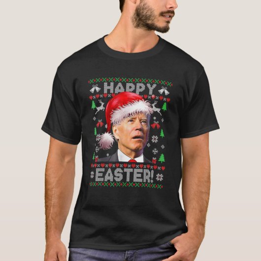 サンタおもしろいジョーバイデン氏ハッピーイースター醜いクリスマス Tシャツ (正面)