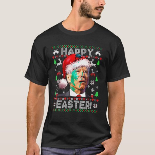 サンタおもしろいジョーバイデン氏ハッピーイースター醜いクリスマス Tシャツ (正面)