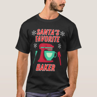 サンタおもしろいスお気に入りのベイカーラブベーキングクリスマス Tシャツ