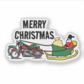 サンタおもしろいスリーを引くバイクのクリスマス シール (正面)