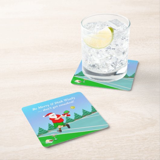 サンタおもしろいス遊ピックボールメリークリスマス スクエアペーパーコースター (インサイチュ)