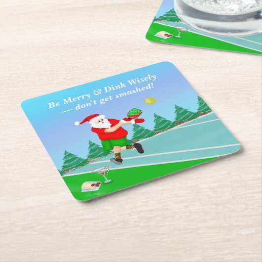 サンタおもしろいス遊ピックボールメリークリスマス スクエアペーパーコースター (アングル)