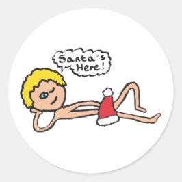 サンタおもしろいズ・ヒアクリスマスユーモア ラウンドシール