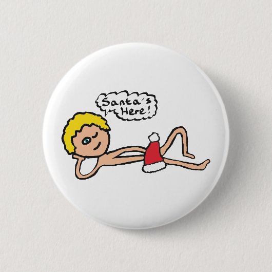 サンタおもしろいズ・ヒアクリスマスユーモア 缶バッジ (正面)