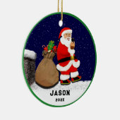 サンタおもしろいセルフィーのクリスマス セラミックオーナメント (右)