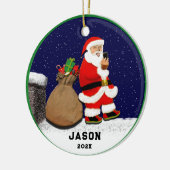 サンタおもしろいセルフィーのクリスマス セラミックオーナメント (左)