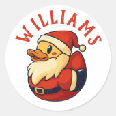 サンタおもしろいダック漫画 – Christmas Rubber Duck ラウンドシール (正面)