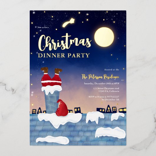 サンタおもしろいチムクリスマスパーティーイラストレーション 箔シーズンカード (正面)