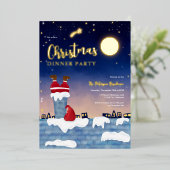 サンタおもしろいチムクリスマスパーティーイラストレーション 箔シーズンカード (立ち正面)