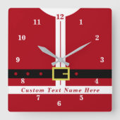 サンタおもしろいデザインクリスマスクロックカスタム文字 スクエア壁時計 (正面)