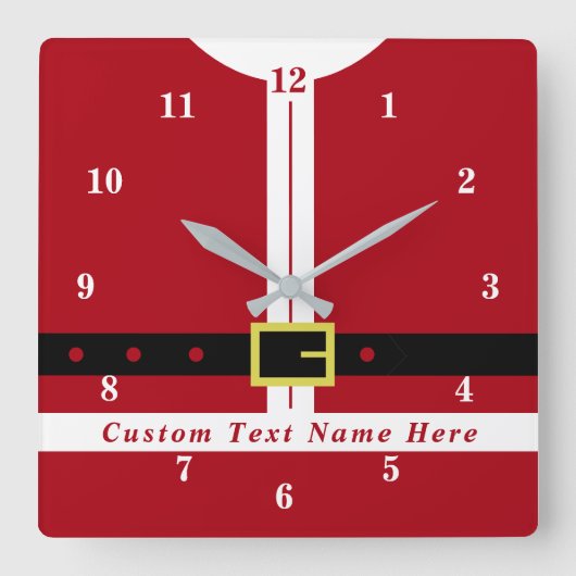 サンタおもしろいデザインクリスマスクロックカスタム文字 スクエア壁時計 (正面)