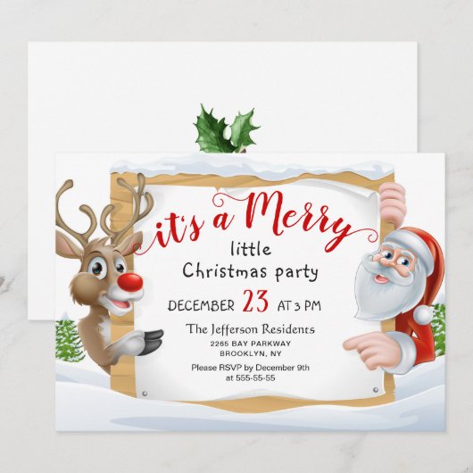 サンタおもしろいトインデアメリーリトルクリスマスパーティー 招待状 (正面/裏面)