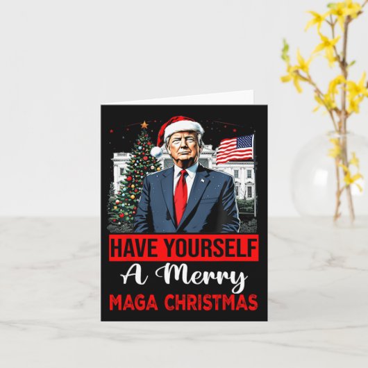 サンタおもしろいトランプはクリスマス楽しい気分だ カード (黄色い花)