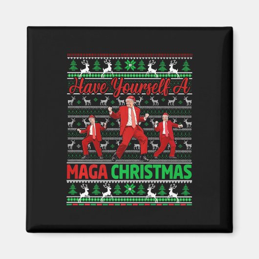 サンタおもしろいトランプはクリスマス楽しい気分だ マグネット (正面)