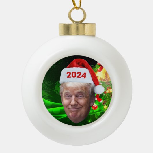 サンタおもしろいトランプ2024年クリスマス切り札愛好家の贈り物 セラミックボールオーナメント (正面)