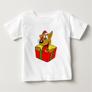 サンタおもしろいドギーTシャツ ベビーTシャツ