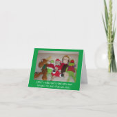 サンタおもしろいネコが人間の熱狂するクリスマスカードを持つ シーズンカード (正面)