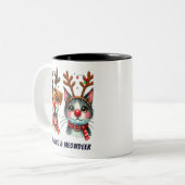 サンタおもしろいネコ&ドッグレッドノーズ ツートーンマグカップ (正面左)