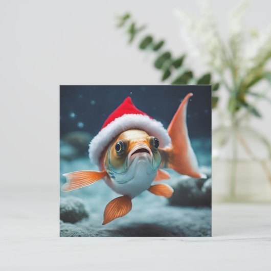 サンタおもしろいハットでかわいいクリスマスフィッシュ シーズンカード (スタンド正面)