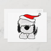 サンタおもしろいハットに住む古いイギリスの牧羊犬 シーズンポストカード (正面/裏面)