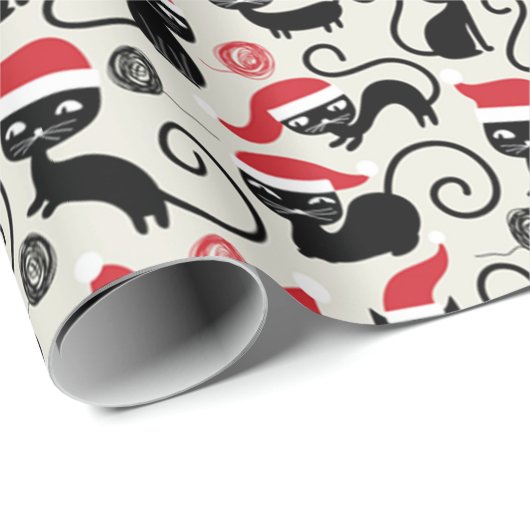 サンタおもしろいハットのクリスマスを着たかわいい子猫 ラッピングペーパー (ロールコーナー)