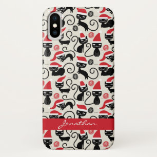 サンタおもしろいハットのクリスマスを着たかわいい子猫 iPhone X ケース