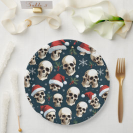 サンタおもしろいハットのクリスマスサンタスカル ペーパープレート
