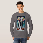 サンタおもしろいハットのクリスマスゾウ Tシャツ (正面フル)