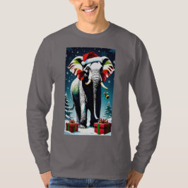 サンタおもしろいハットのクリスマスゾウ Tシャツ