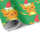 サンタおもしろいハットのクリスマス猫の柄を着た猫 ラッピングペーパー (ロールコーナー)